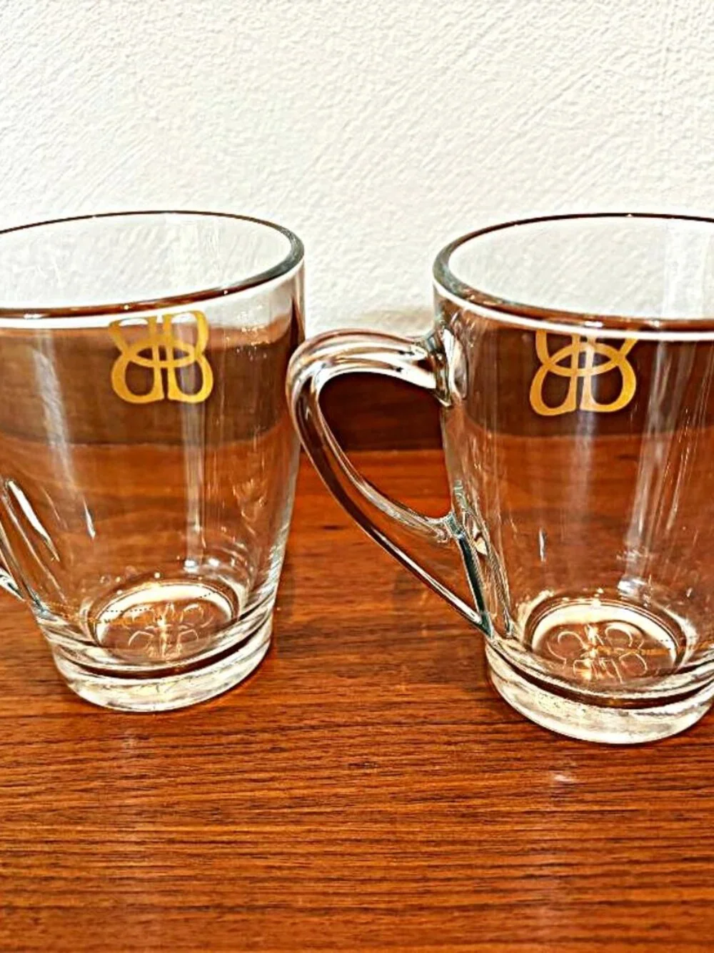 Vintage Baileys Irish Cream Clear Glass Coffee Mugs Gold 